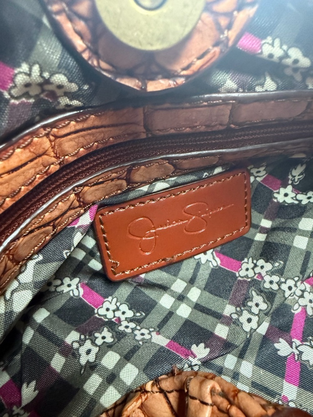 Jessica Simpson Croc-Embossed Shoulder Bag in Tan - Picture 4 of 7